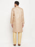 Vastramay Men's Beige Matka Silk Kurta and Gold Pant Style Pyjama Set